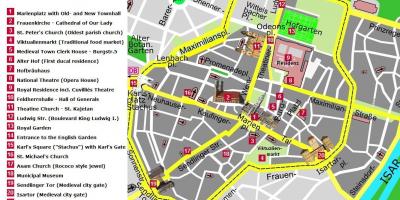 Karta znamenitosti Münchena centra grada