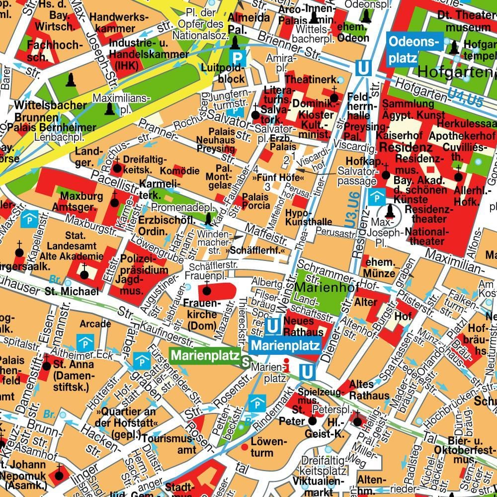 mapa ulica Münchena do centra grada