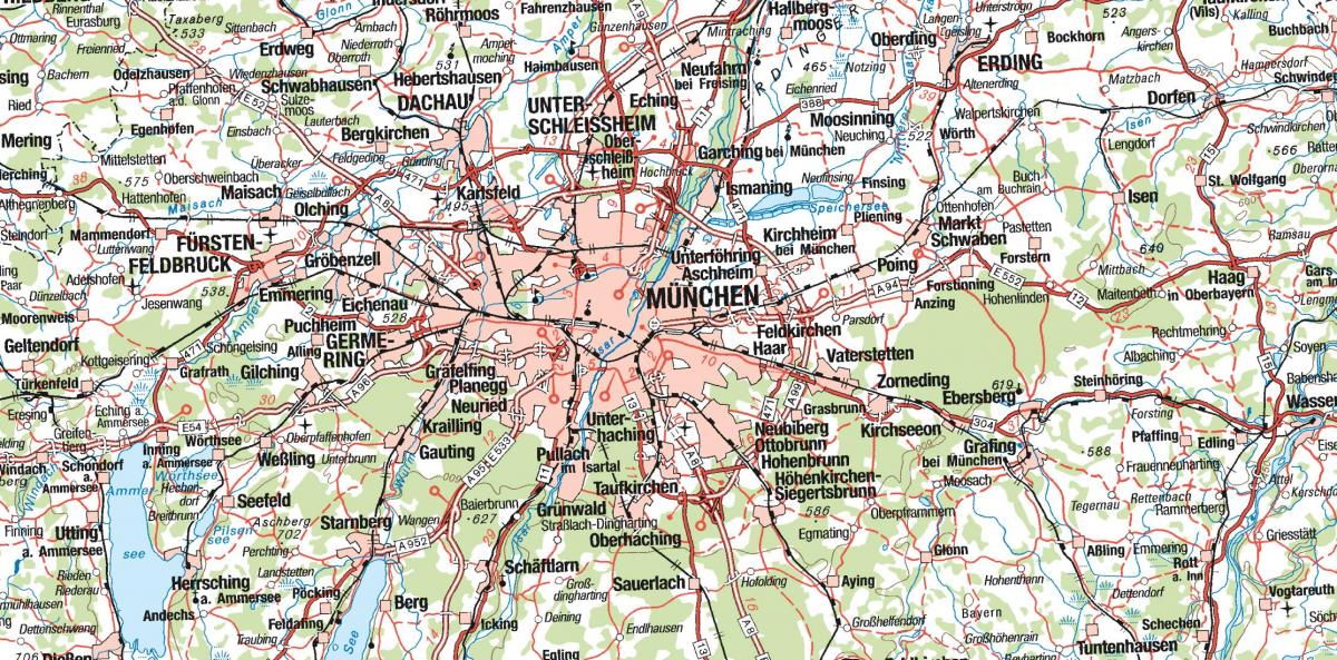 Karta u Münchenu i okolnih gradova