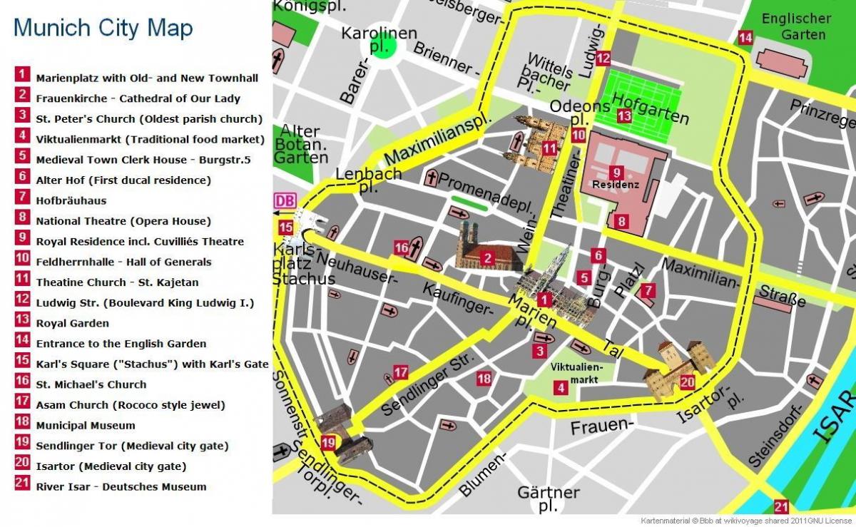 karta znamenitosti Münchena centra grada